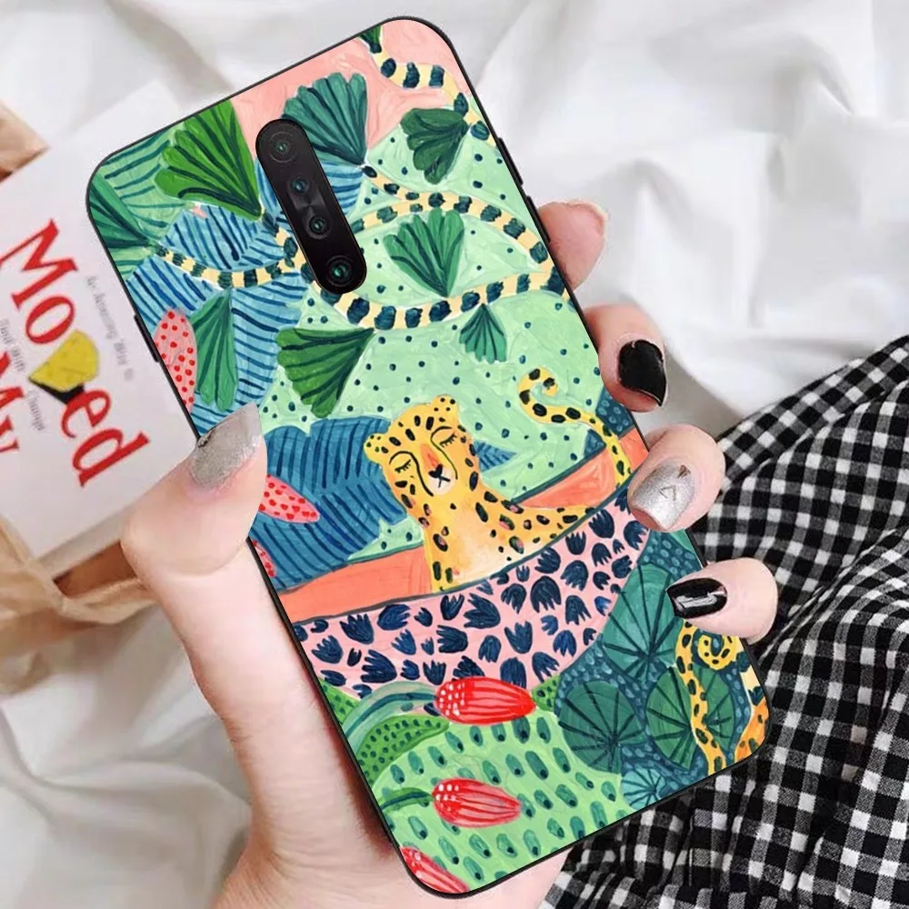 Jungle Art illustration Snake Cats Sloth Phone Case For Redmi 5 6 7 8 9 10 plus pro 6 7 8 9 A GO K20 K30 K40 pro plus F3 Fundas