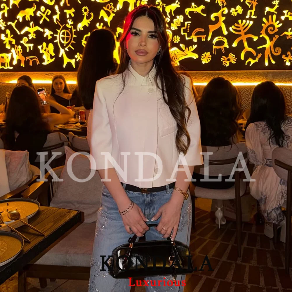 KONDALA Streetwear Chic Women Short Sleeve Blazer Casual Stand Collar Short Blazer Fashion 2026 Summer Holiday Office Blazer