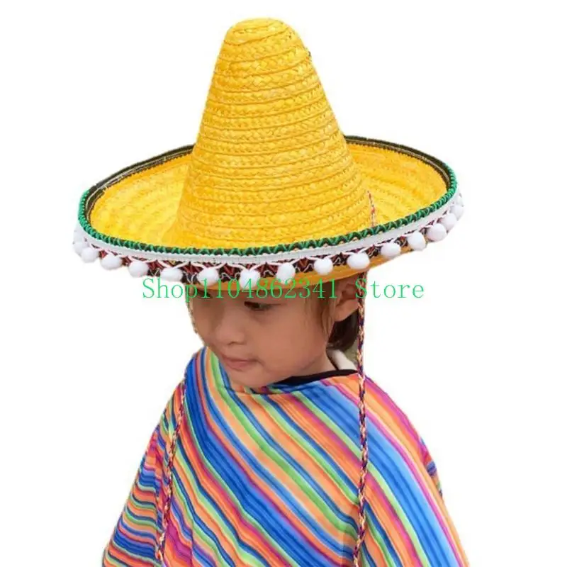 

652F Sombrero Straw Hat Festival Hat Kids SunProtective Straw Cap Costume Accessories