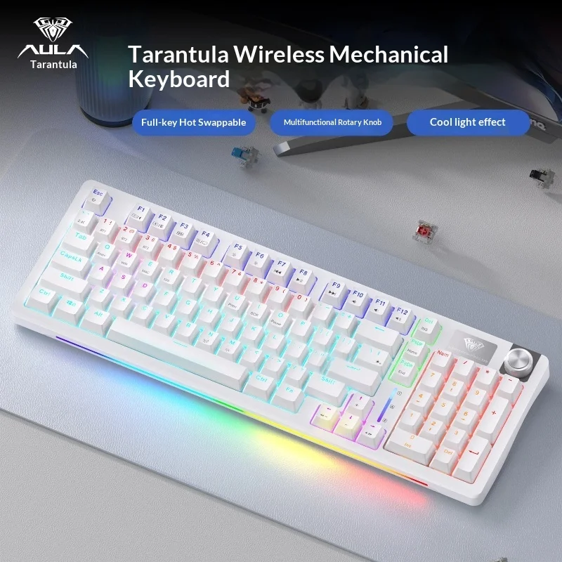 AULA S98 Wireless Tri Mode Mechanical Keyboard Hot Swappable Bluetooth 5 0 2 4G Type C Wired Rgb For Gaming Office Computer