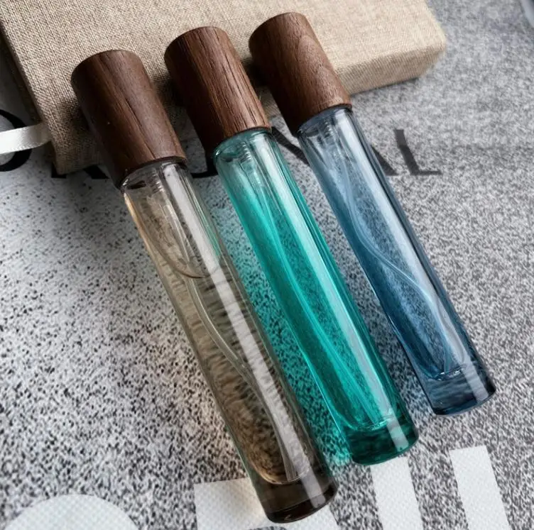 10ml Glass Perfume Bottles Blue Green Brown Color Press Spray Bottles of Fragrance Essential Oil Empty Refillable Bottle SN1829