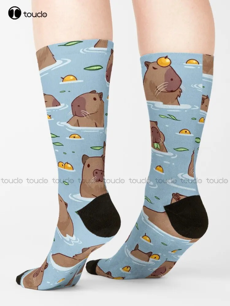 Bathing Capybara Pattern Socks Men'S Socks Personalized Custom Unisex Adult Teen Youth Socks Street Skateboard Socks Custom Gift