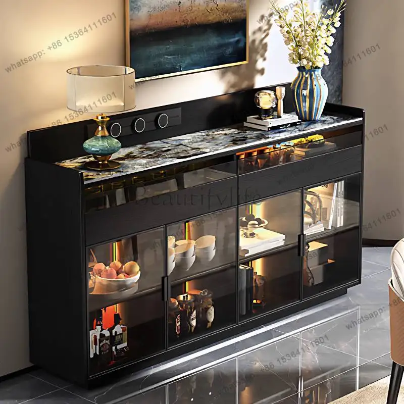 Dustproof Black Kitchen Cabinet Luxury Glass Space Saving Kitchen Cabinet Display Storage Modern Szafka Kuchenna Furniture Home
