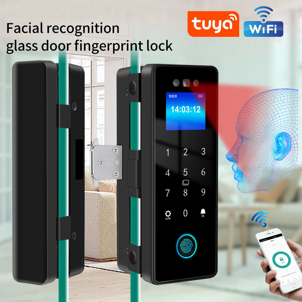 Imagem -02 - Tuya App-reconhecimento Facial Smart Glass Door Lock 3d Biométrico Desbloqueio de Impressão Digital Eletrônica Wi-fi Controle Remoto Móvel