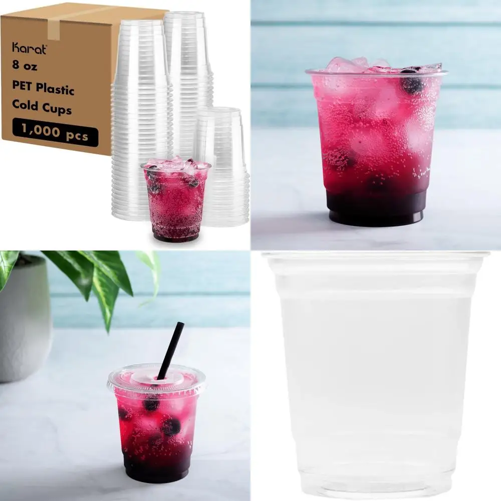 

Clear 8oz Disposable Plastic Cups for Iced Coffee, Soda, and Juice, 1000 Count, 78mm Diameter, Cold Beverage Cups