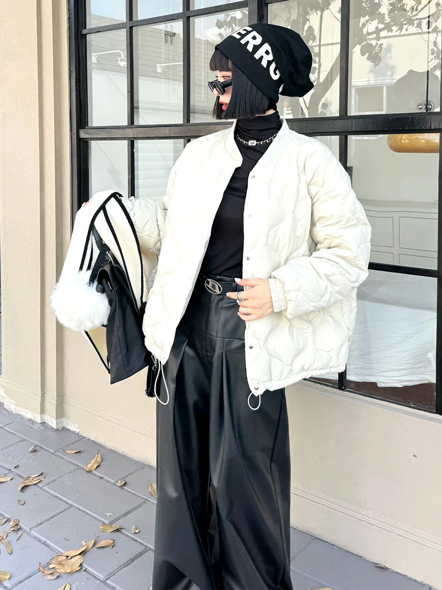 

White ort Lightweight Puffer Jaet Women's round Ne Baseball Sle Outerwear Faionable Versatile Winter Coat