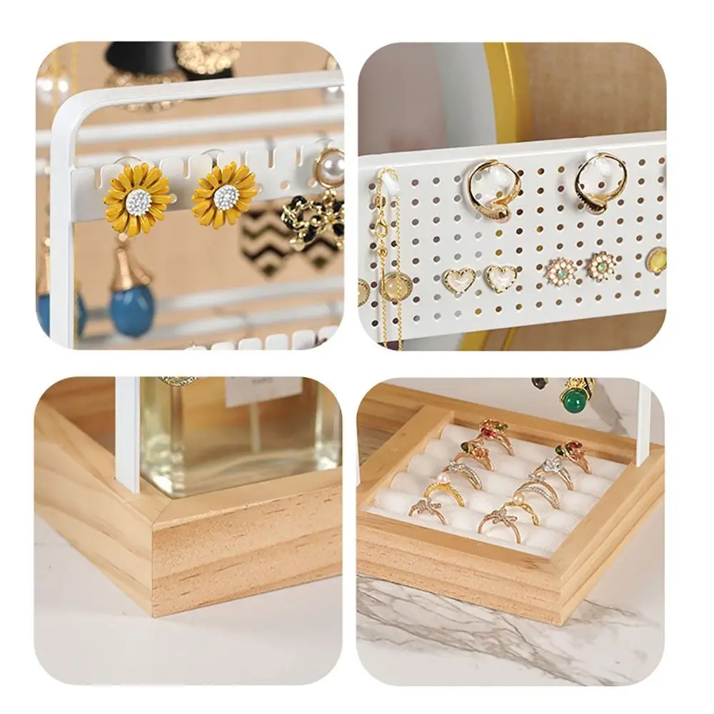 Display Holder Wooden Necklaces Easel Metal with Hooks Bracelet Display Solid Wood Removable Jewelry Collection Rack