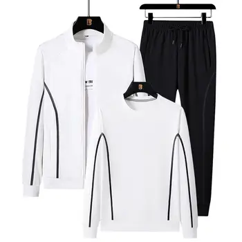 Pánské jarní a podzimní módní dvoudílné sady, tepláky, třídílné sady, ležérní sportovní oblečení, mikiny s kapucí, joggingové soupravy pro muže. 10 nejlepší prodej Pánská tepláková souprava, 3 díly - №6