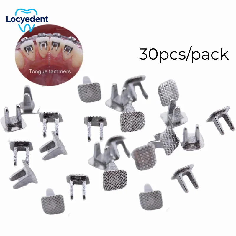 30pcs Dental Orthodontic Tongue Tamer Lingual Spikes Bondable Hinge Tongue Habit Bite Turbos Correction Button Bracket Dentist