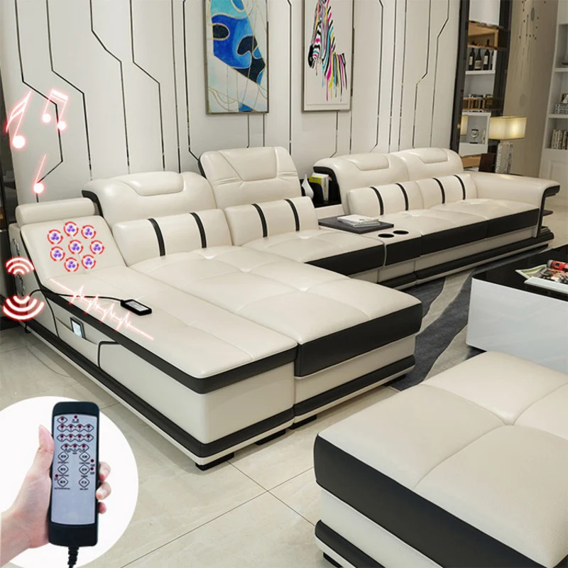 #Nordic Sectional Leather Modern Living Room Sofa Furniture