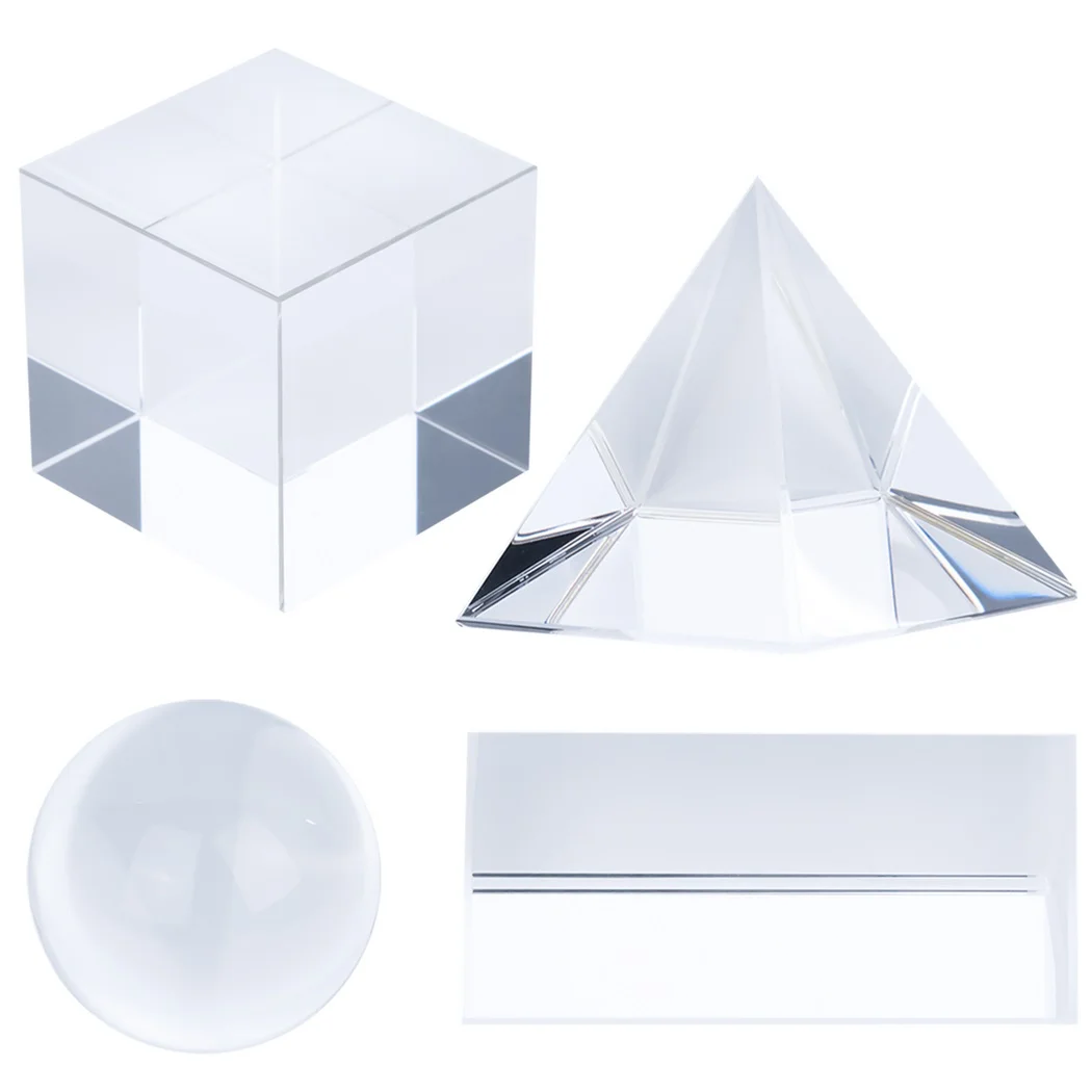 4Pcs Crystal Optical Photography Prism Camera Lens Optical Crystal Ball Glass Cube Pyramid Rhombus Prism For Rainbow Effect Make