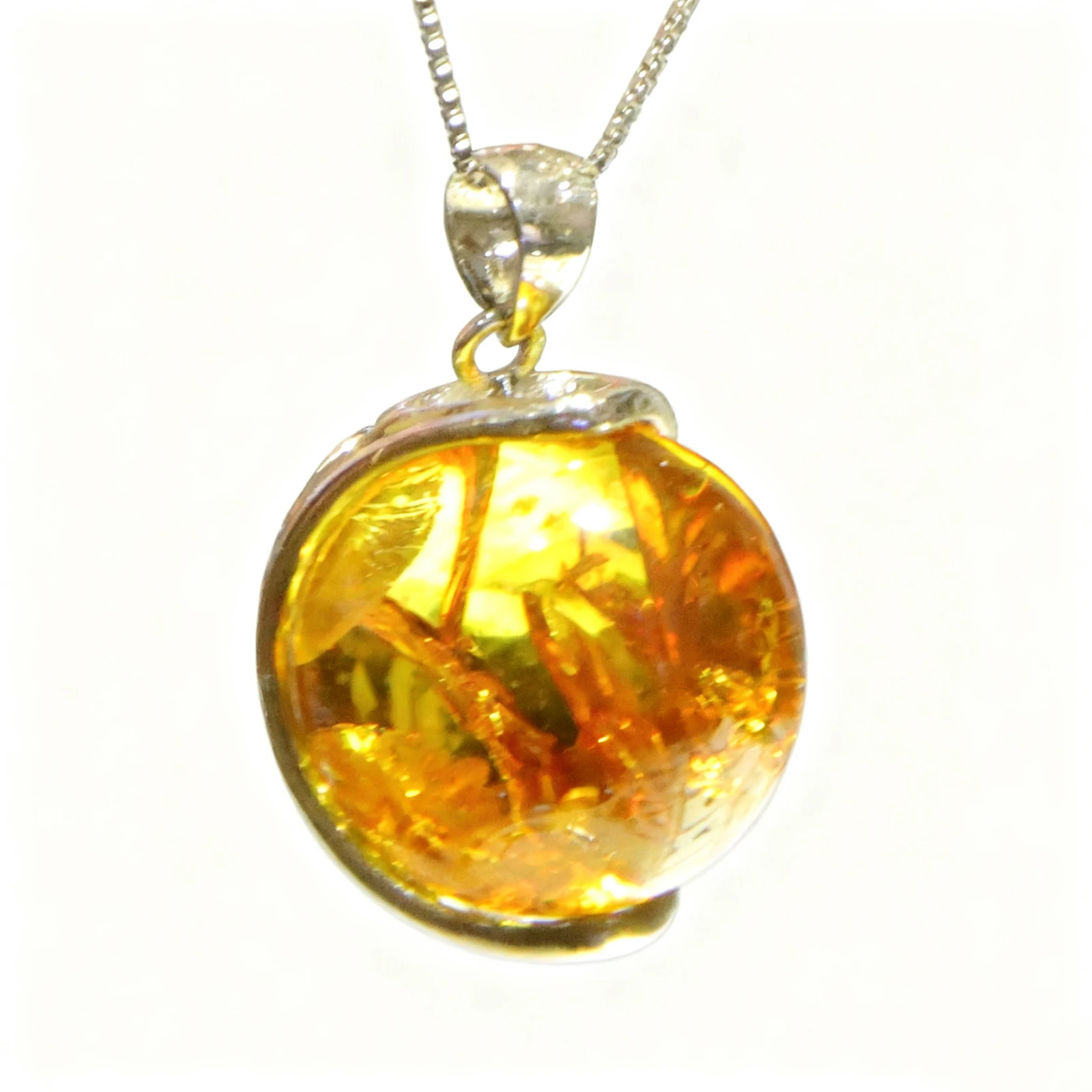 

Natural Mexican Flower Amber Pendant 14mm Sterling Silver Pendant Simple Bezel Setting Women Jewelry Gift