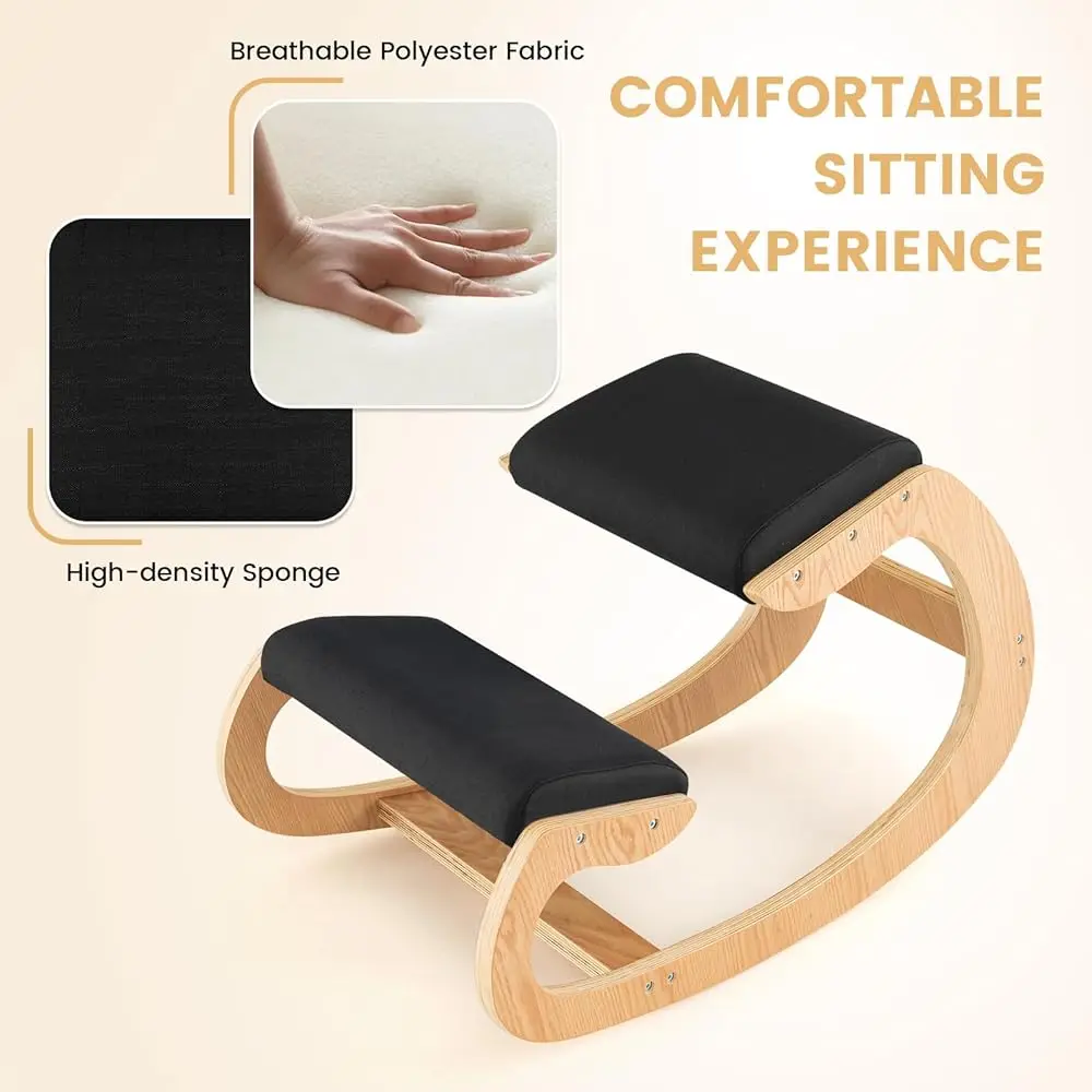 Ergonomic Kneeling Desk Chair, Rocking Knee Chair With Cushion & Solid Wood Frame, Natural Relief For Ne Or Ba Pain, Posture