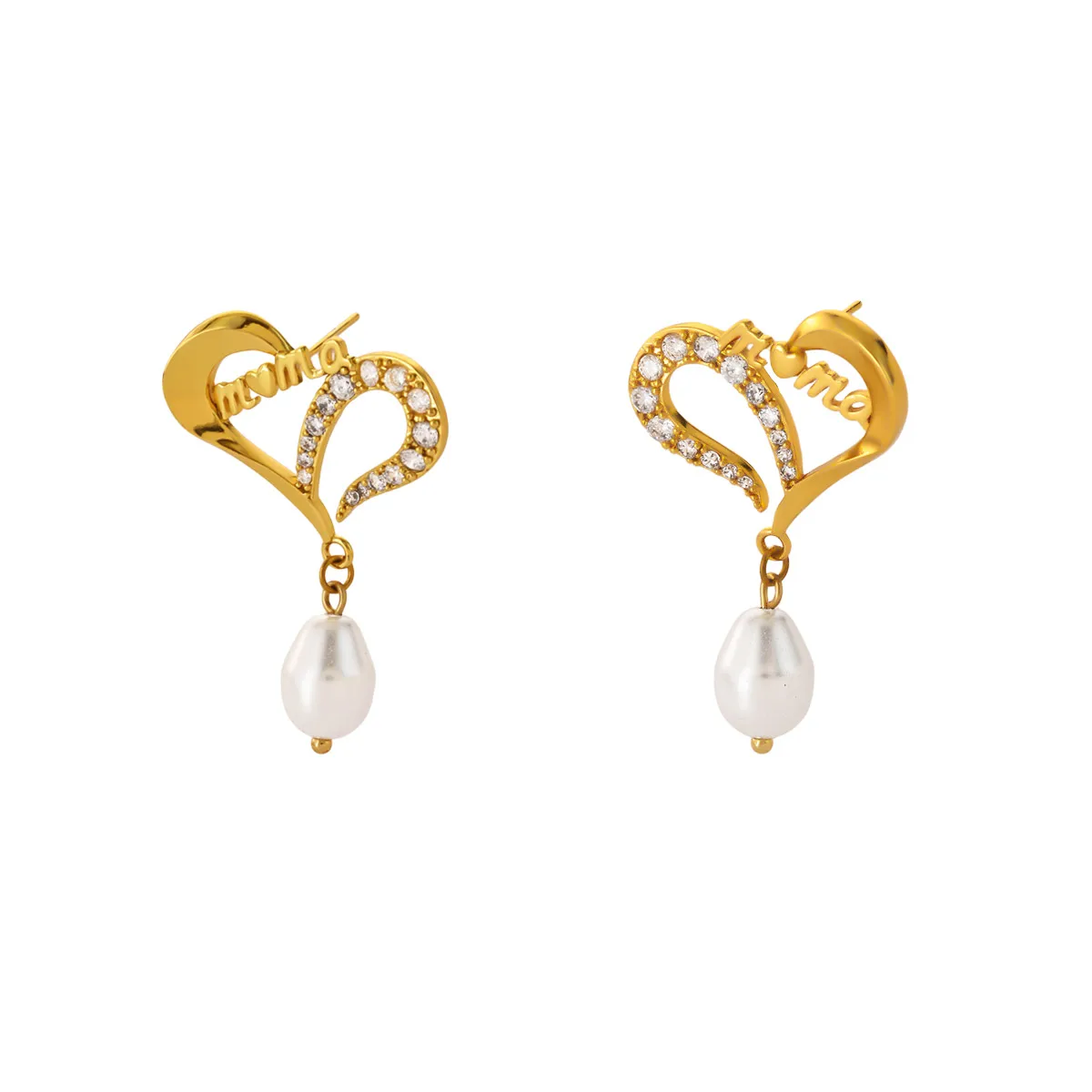 Elegante Ohrringe mit herzförmigen Tropfen aus Imitationsperlen, Damen, goldfarben, Kupfer, Zirkonia, hängende Ohrstecker, ästhetischer Schmuck, Geschenk für Mutter – Detail 5