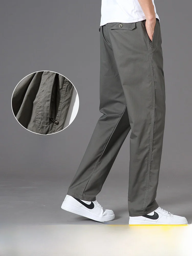 

Men's Casual Cotton Work Pants Spring Thin Straight Loose Long Trousers Large Size Anti-Theft Zipper ket Comfortable Fai...
