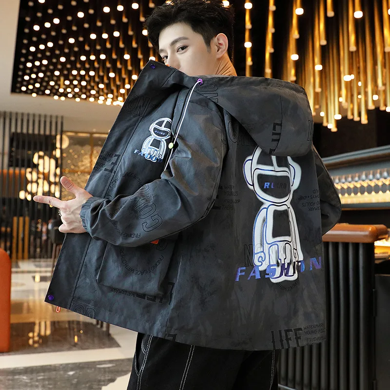 2022 Spring All Match Casual Hooded Coat Ins Male Student Hip-Hop Korean Version of Tiktok Live Jacket