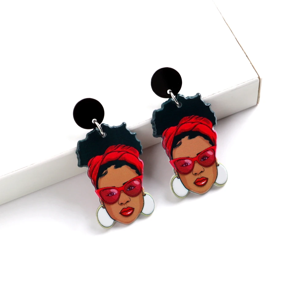 Fashion Wear Sunglasses Black Lady Acrylic Women\'s Earrings Cartoon Modern Curly Hair Girl Dangle Earring Statement Jewelry Gift