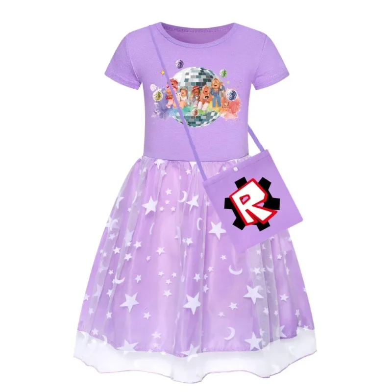 

Robloxs Fashion Child Princess Dresses Baby Girl Toddler Short Sleeve Cute Party Dresses +bag Decorative Daily Necessities
