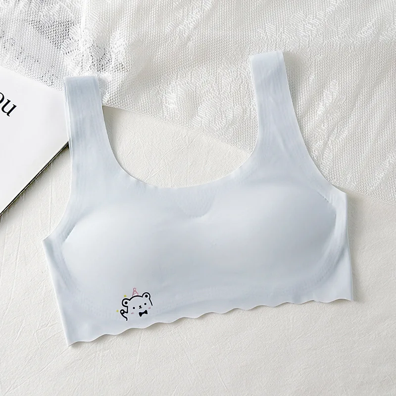 2pcs Children Innerwear Girls Bra Removable Sponge Cup Puberty Ice Silk Student Training Vest Breathable Teenage Girl Brassieres