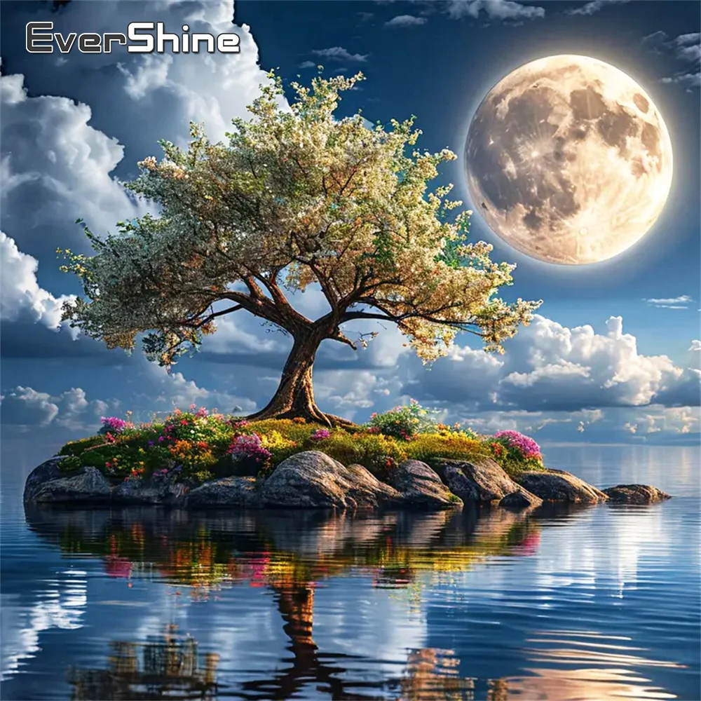 Evershine 5D DIY Diamant Stickerei Baum Mond Landschaft Neue Ankunft Malerei Acryl Handwerk Liefert Mosaik Fluss Wand Kunst
