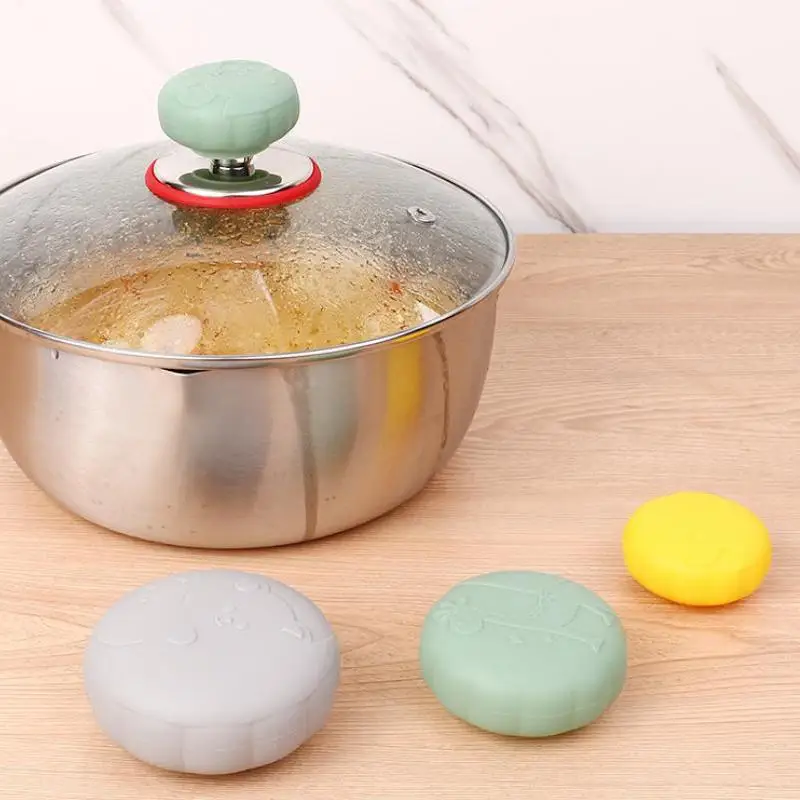 3Pcs Heat Resistant Pot Pan Lids Hat Cookware Universal Kitchen Silicone Knob Lifting Handle Cover Home Water Bottle Lids