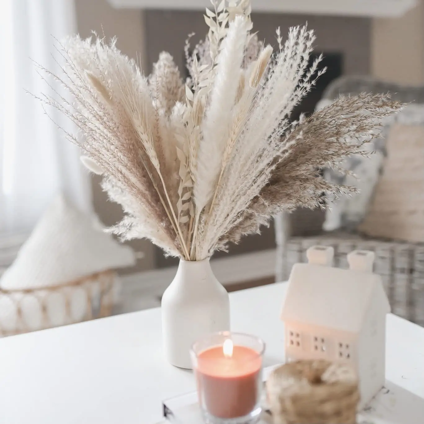 

30pcs Dried Pampas Grass Boho Home Decor Real Reed Grass Fluffy Dry Flowers DIY Bohemian Natural Bouquet For Wedding Decoration