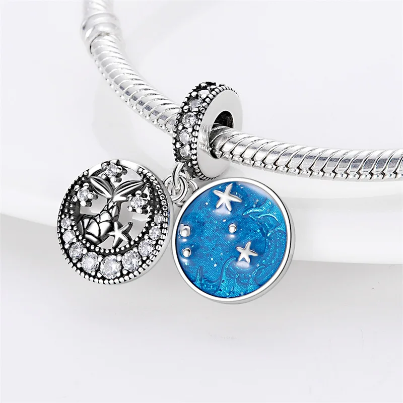 Copper-plated silver, marine-inlaid stone shell two-piece pendant necklace beads DIY bracelet accessories