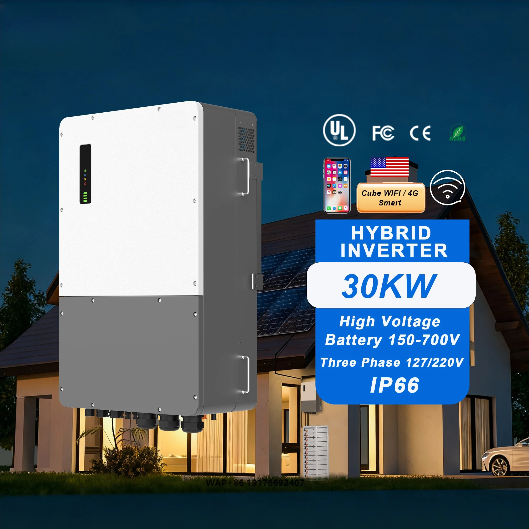 Three Phase 127V 220V IP66 Hybrid Inverter 30kW US Version on Off Grid Solar Power Inverter for US Solar System