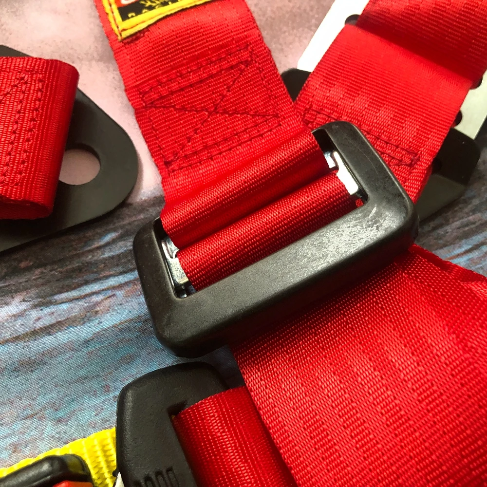 Red JDM Car Universal 4 Point Sabelt Racing Seat Belt Sports Racing MOMO Harness Safety Belt Fixing Mounting Quick Release Nylon