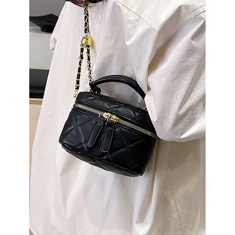 French Light Luxury Mini Chains Small Square Bag Casual Simple Solid Plaid Design Crossbody Bag Women\'s Fresh Cute Shoulder Bags