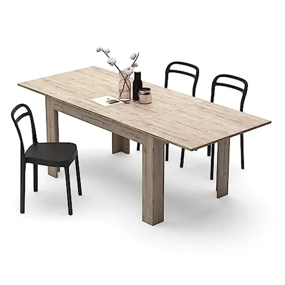 Extendable Oak Dining Table 6-10 People Italian Furniture Melamine Laminated Kit Indoor Design Touch Easy Storage 55.1-86.6 in