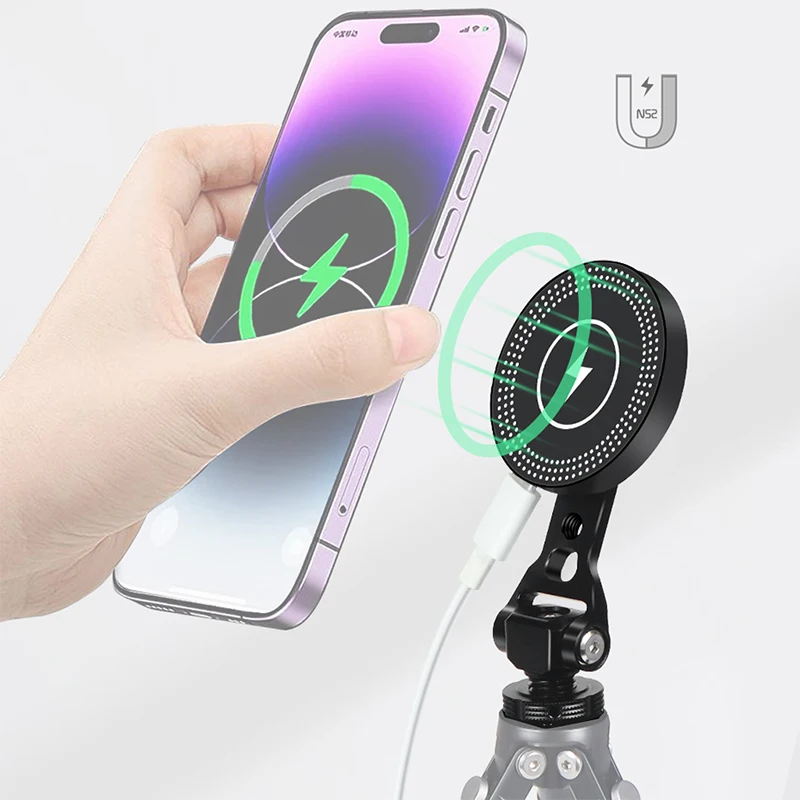 Neue Magnetische 10W Drahtlose Ladegerät Handy Halter Stehen Kugelkopf Tilt 1/4 Kalten Schuh Halterung für iPhone Magsafe magnet Halterung – Detail 20
