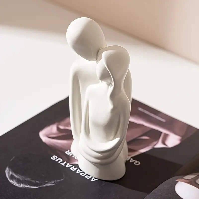 Sculpture de Couple minimaliste nordique, figurine d'amant, Statue en céramique givrée, blanc pur et gris, cadeau de mariage