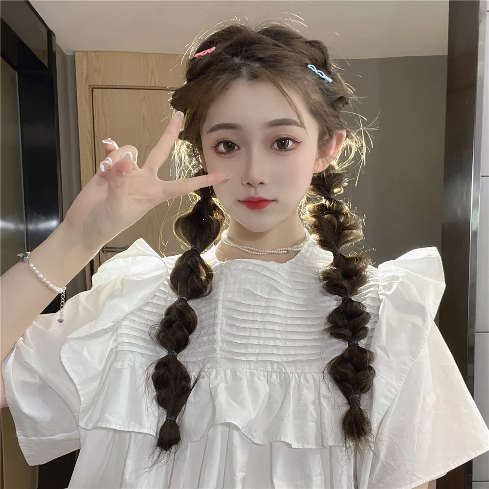 Korean Girl Group Same Style Synthetic Ponytail Wig Braid Sweet Cool Cute Fried Dough Twists Braid Increases Hair Volume