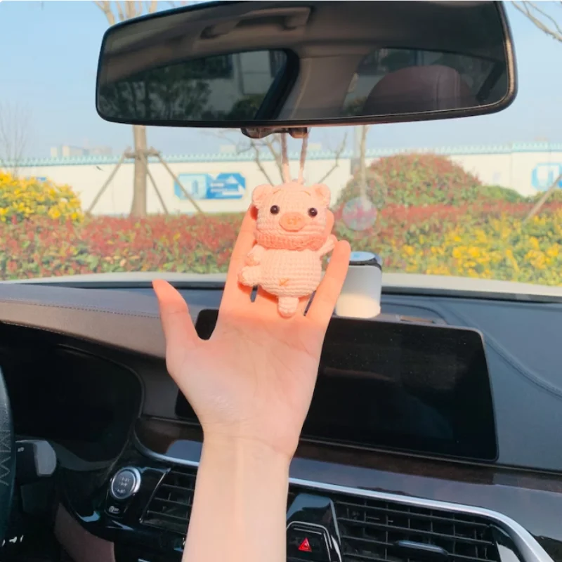 Imagem -05 - Crochet Car Rear View Mirror Ballet Dancing Pig Pendurado Acessórios para Mulheres Adolescentes Interior Animal Charm Decor