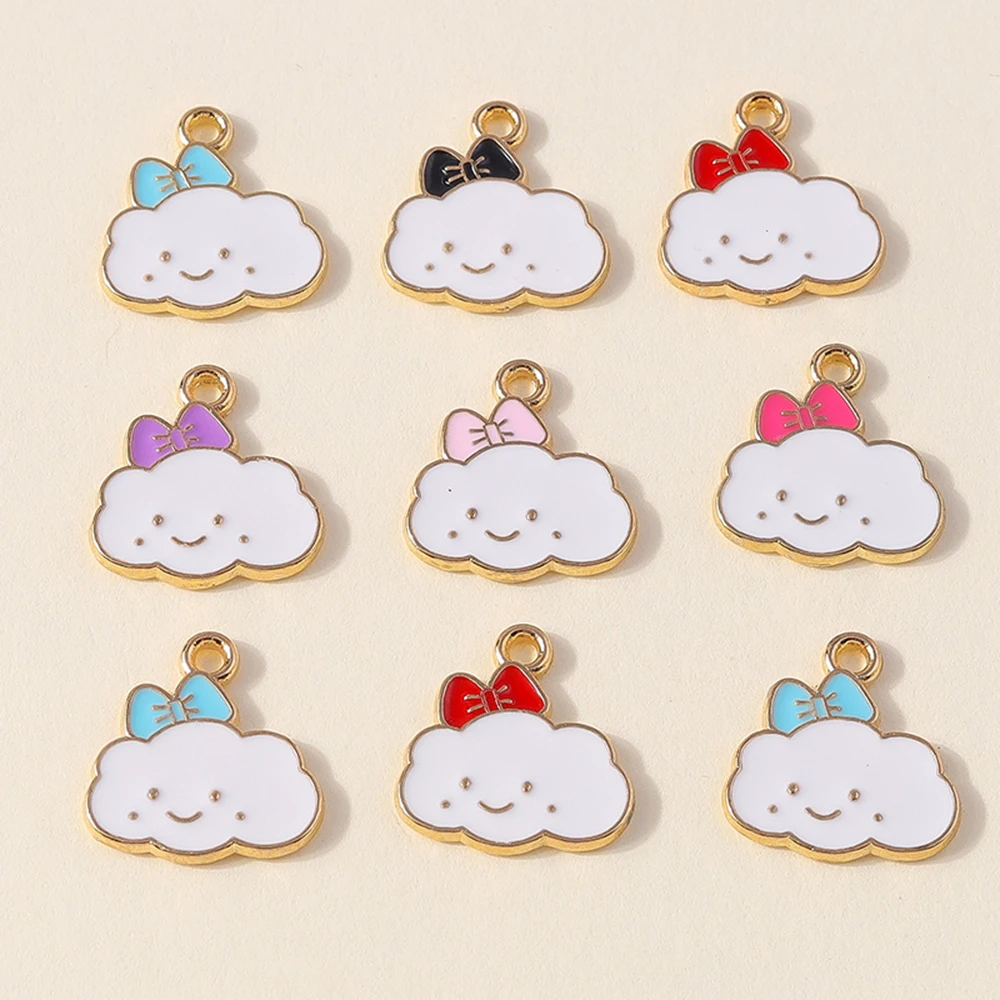 10pcs 14x15mm Enamel Kawaii Bowknot Clouds Charms for jewelry making cute earring pendant necklace bracelet crafting