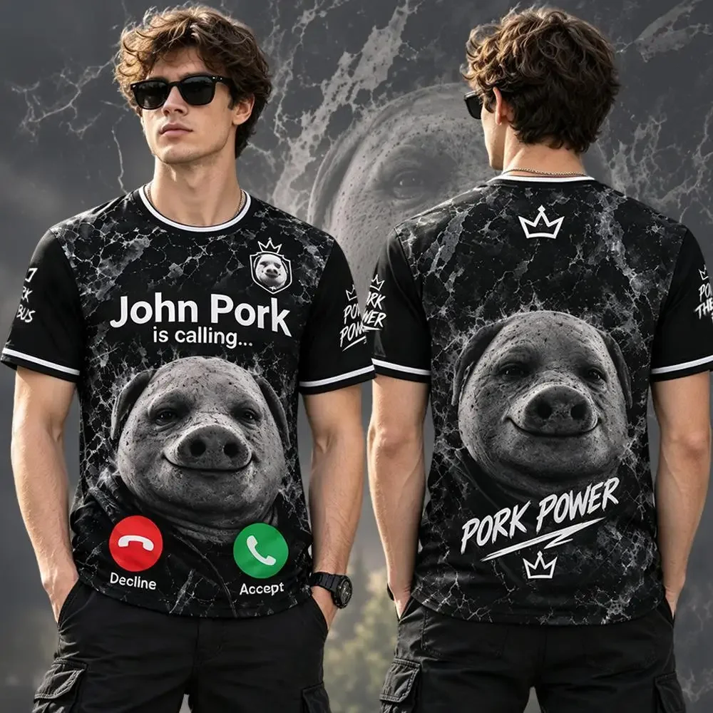 New John Pork Is Calling Answer Call Phone Jersey Funny Pig Lover Pattern Ugly Tee Men's And Women's Outdoor Sports T-Shirt Gift