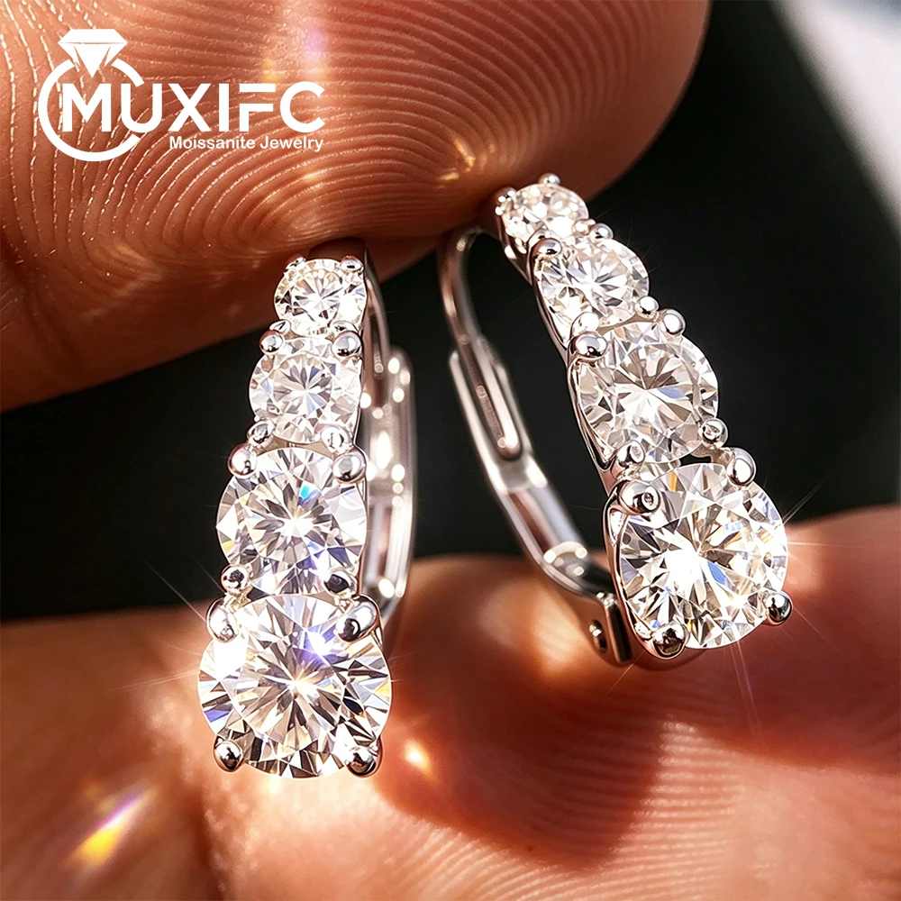 

1.92cttw Moissanite Hoop Earrings 925 Sterling Silver 4-Stone Leverback Huggies for Women Wedding Anniversary Party Jewelry Gift