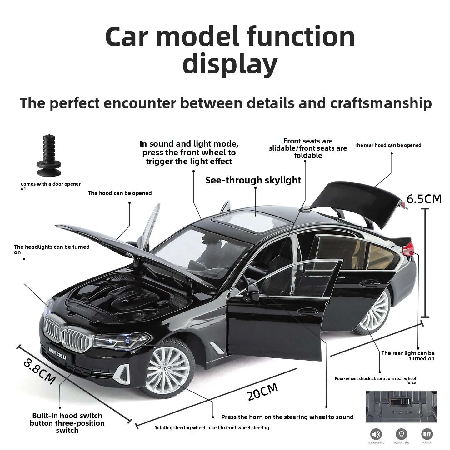 1:24 530LI ليموزين سبيكة سيارة مصغرة دييكاست مقياس معدني نموذج سيارة الصوت والضوء جمع ألعاب أطفال المركبات الهدايا #3