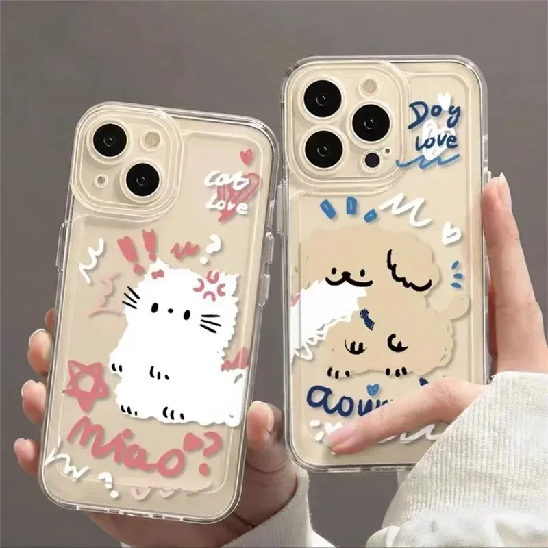Love Cat Dog Phone Case For Samsung S26 S25 S24 S23 S22 S21 S20 FE Note20 Note10 Plus Ultra Lite Edge 5G Clear Soft TPU Cover