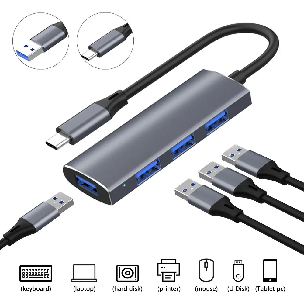 Computer 4 Port Multiport Splitter USB 3.0 HUB Type-C 3.1 Expander Dock Station For Phone Laptop PC