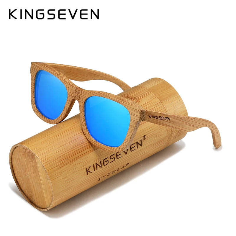 KINGSEVEN Polarized Natural Wooden Sunglasses For Men Women Full Bamboo Frame Retro Handmade Eyewear Square UV400 Lens Glasses