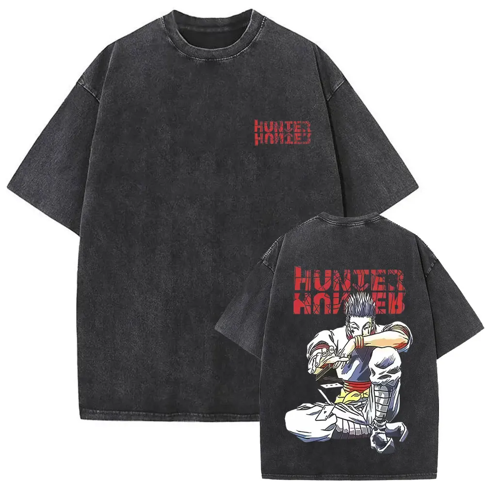 Washed Vintage Anime Hunter X Hunter T-shirt Hisoka Graphic T Shirt Men Women Casual Oversized Cotton T-shirts Short Sleeve Tops