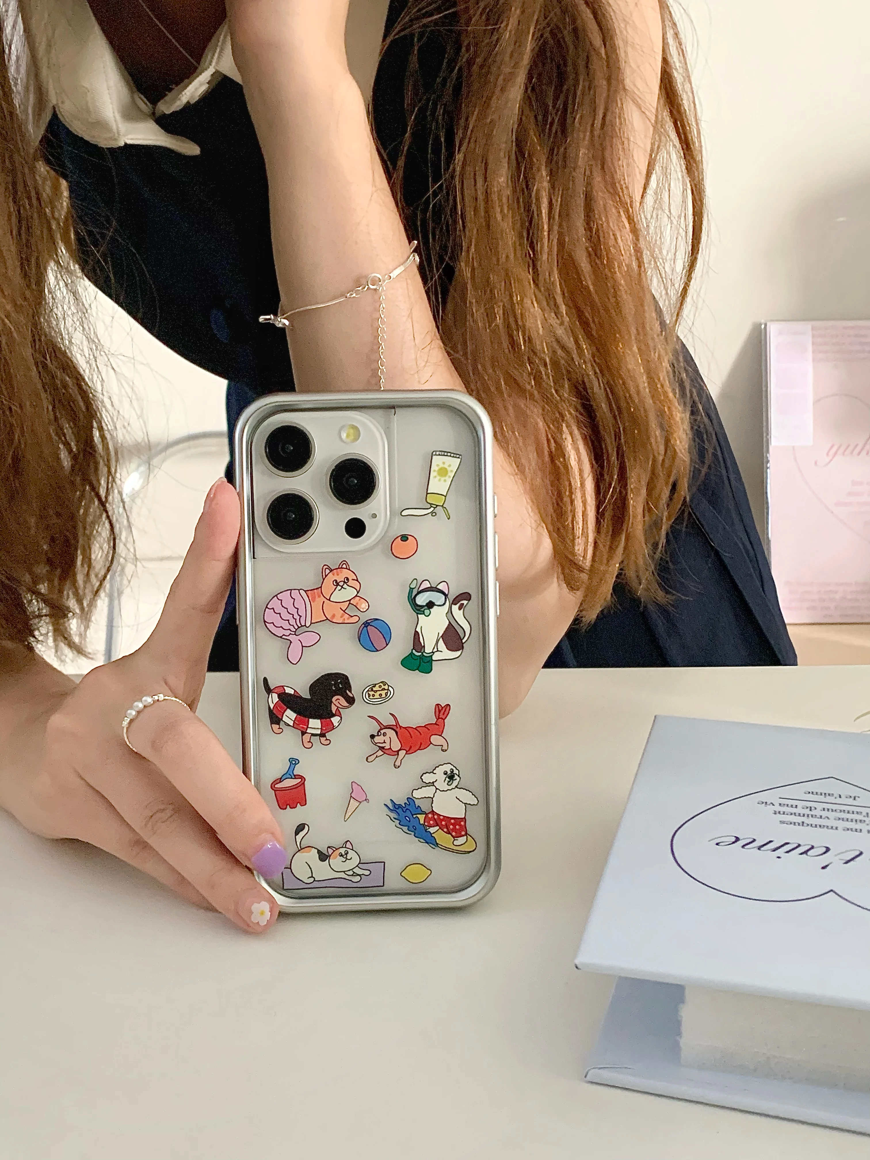 Korean Ins Cute Dachshund Dog Funny Animals Electroplated Edge Clear Phone Case for iPhone 15 14 13 Pro Max 12 Pro Back Cover image 2