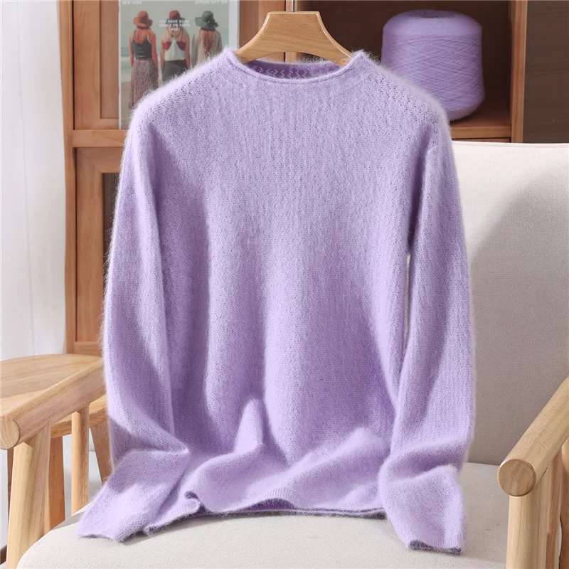 基本的な 100% ミンクカシミヤファッション O ネック無地セータープルオーバー長袖女性快適な優しいソフト服トップ