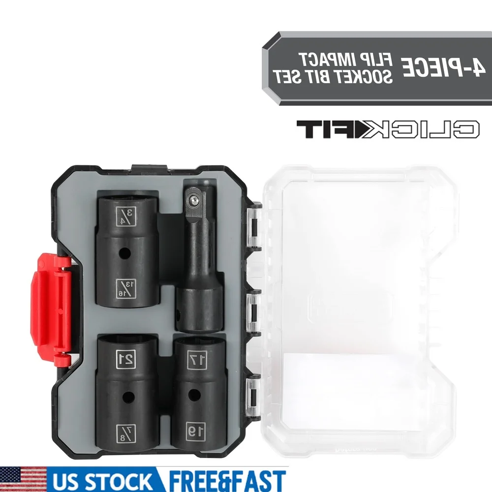 

4-Piece 1/2-Inch Impact Socket Set Cr-Mo Steel Mechanic Tool Detachable Ratchet Extension Bar 6 Sizes Durable Storage Case