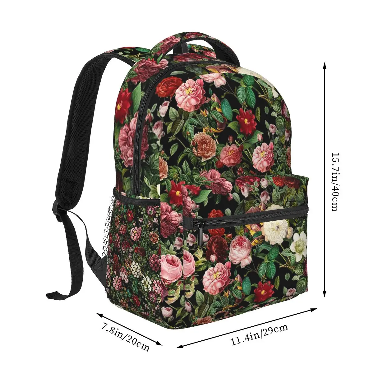 Floral Bloom Rose Garden Design Student Backpack School Bag Hiking Travel Daypack for Men Women Fashion Bookbag Shoulder Bags