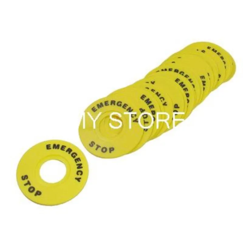 60mm Outer Diameter 22mm ID Yellow Push Button Switch Accessory Emergency Stop Warning Legend Mark Sign Round Ring Plate