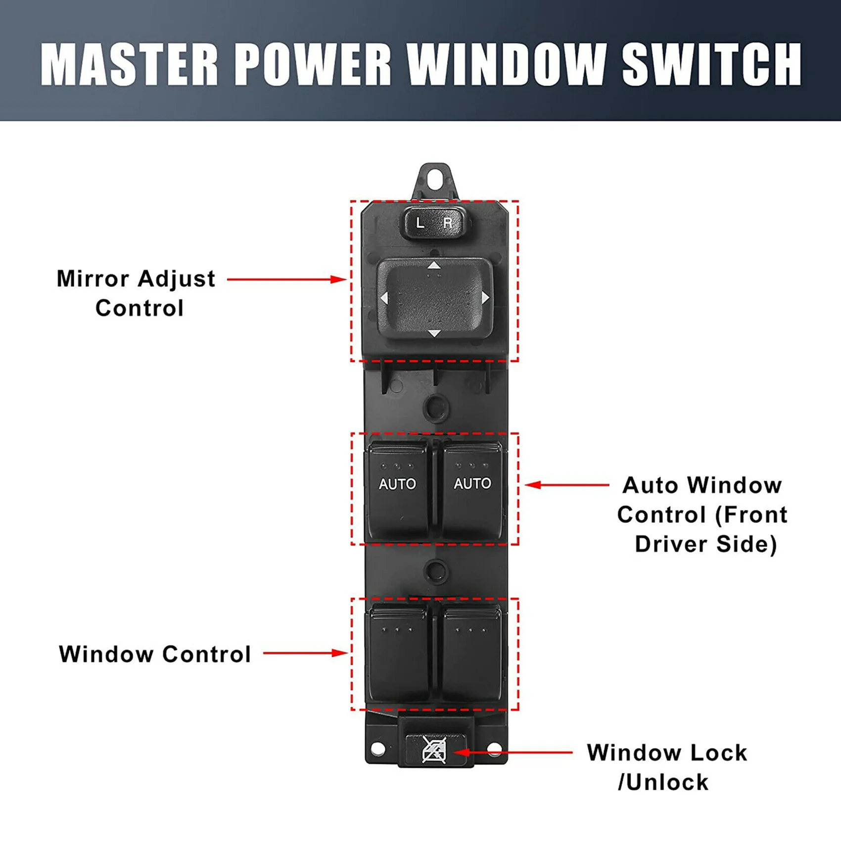 

Power Window Master Control Switch Fit For 2007-2012 Mazda CX7 Front Left Drivers Side Replacement Part GS3L-66-350-A74F