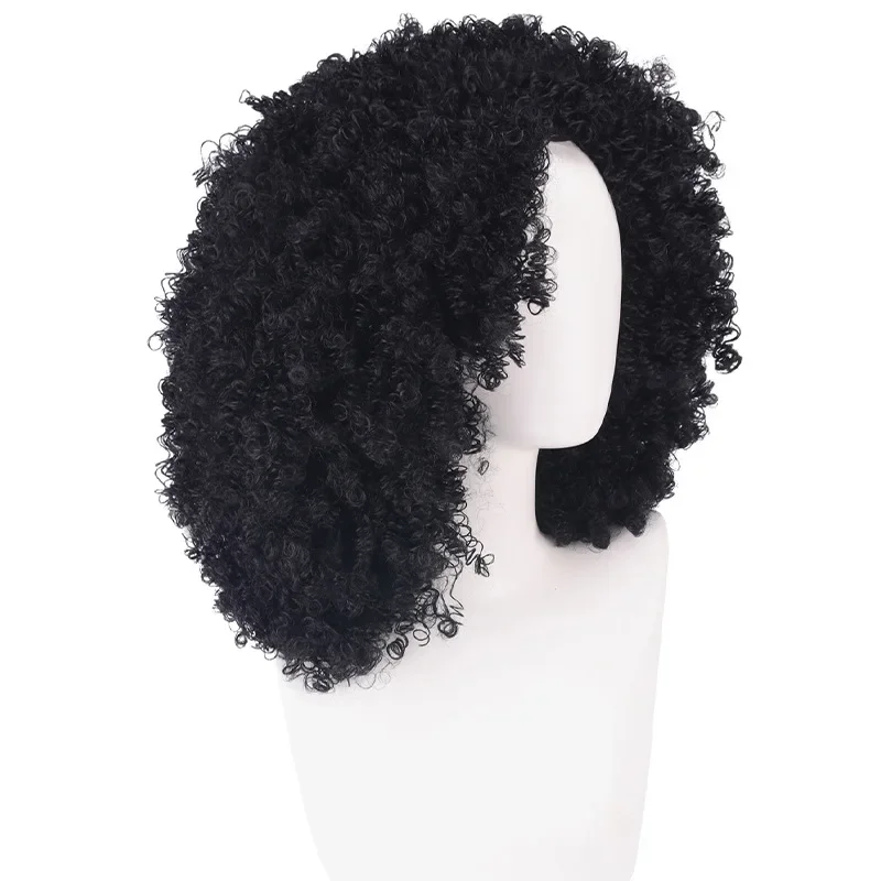 วิกผมคอสเพลย์ตัวการ์ตูน Burukku, วิกผมสังเคราะห์ทนความร้อนผู้ใหญ่ใช้ได้ทั้งชายและหญิงผมหยิกสีดำอุปกรณ์เครื่องแต่งกายวันฮาโลวีน